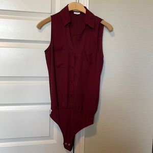 Maroon Portofino bodysuit style shirt from Express size S
